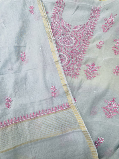 Noor-e-mulmul Unstitched Chikankari Set - Grey