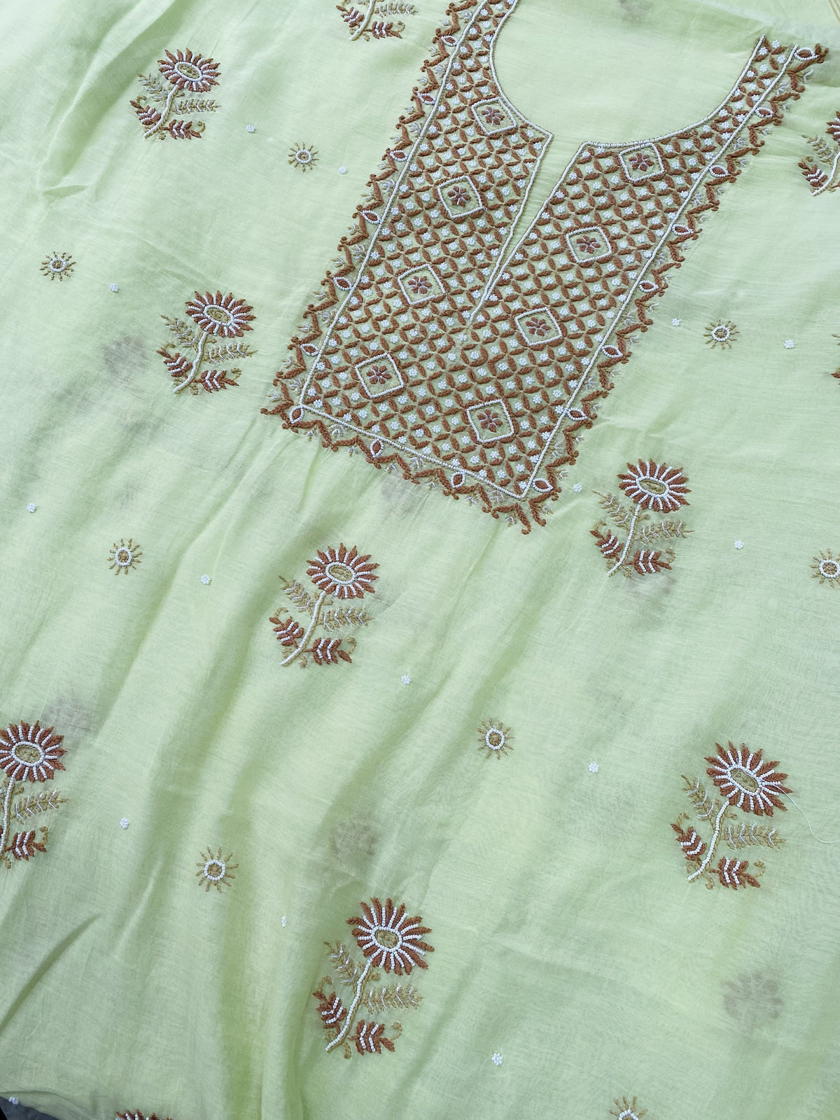 Noor-e-Mulmul Pista Green Chikankari Unstiched Set