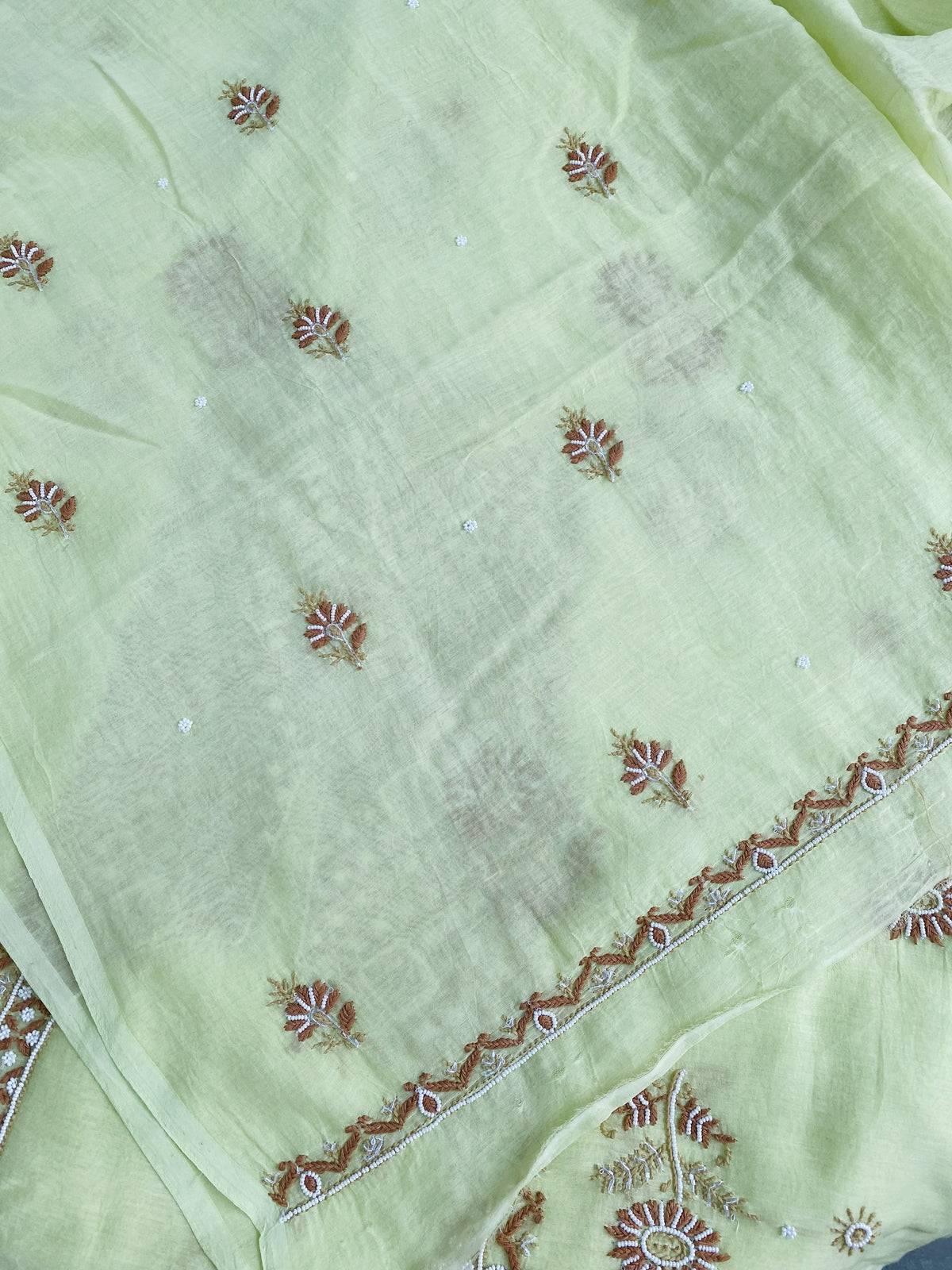 Noor-e-Mulmul Pista Green Chikankari Unstiched Set