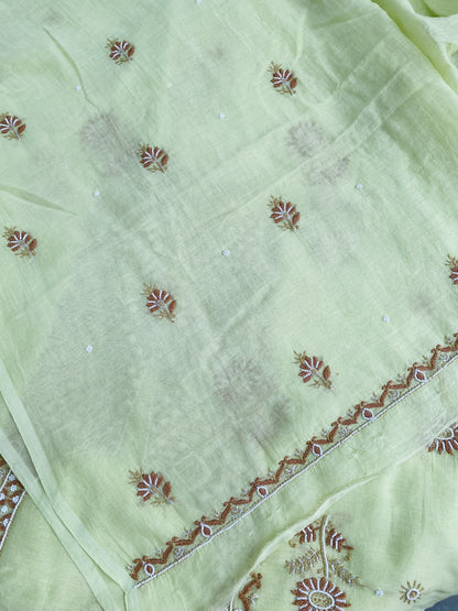 Noor-e-Mulmul Pista Green Chikankari Unstiched Set