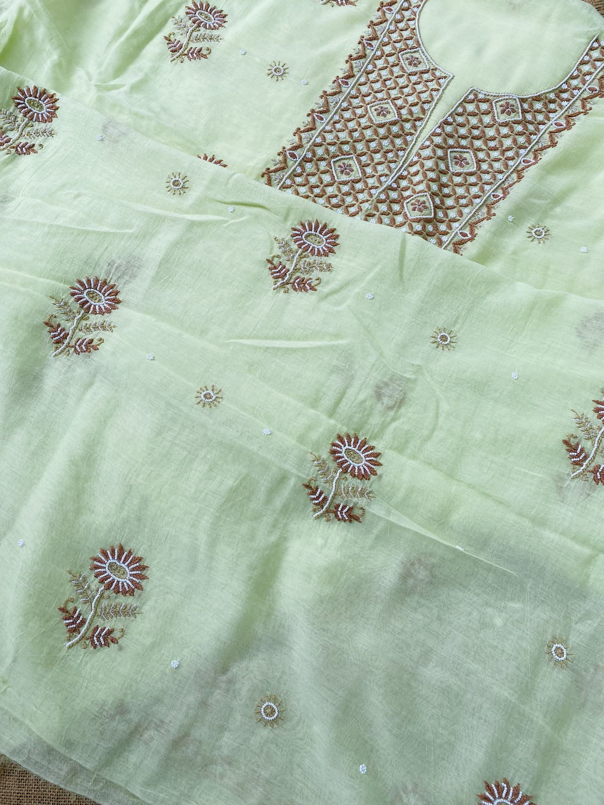 Noor-e-Mulmul Pista Green Chikankari Unstiched Set