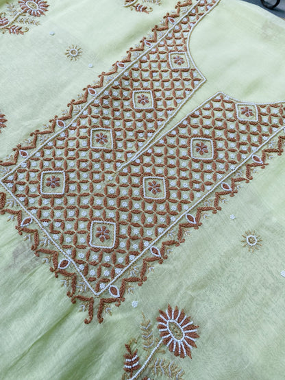 Noor-e-Mulmul Pista Green Chikankari Unstiched Set