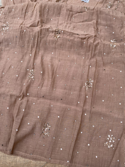 Roohani Semi Stitched Pitta Work Gown Dupatta Set - Chocholate Brown