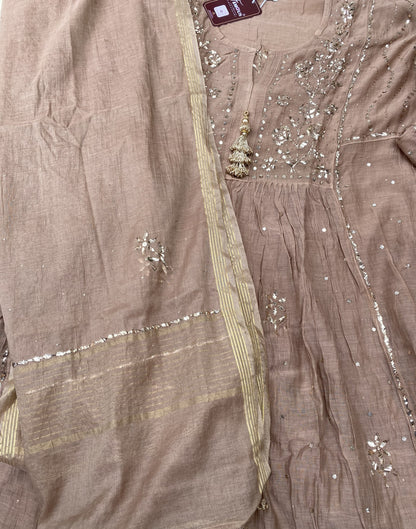 Roohani Semi Stitched Pitta Work Gown Dupatta Set - Chocholate Brown