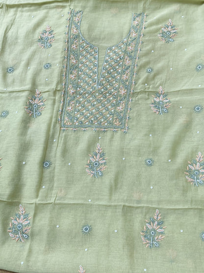 Noor-e-Mulmul Pista Green Chikankari Unstitched Set