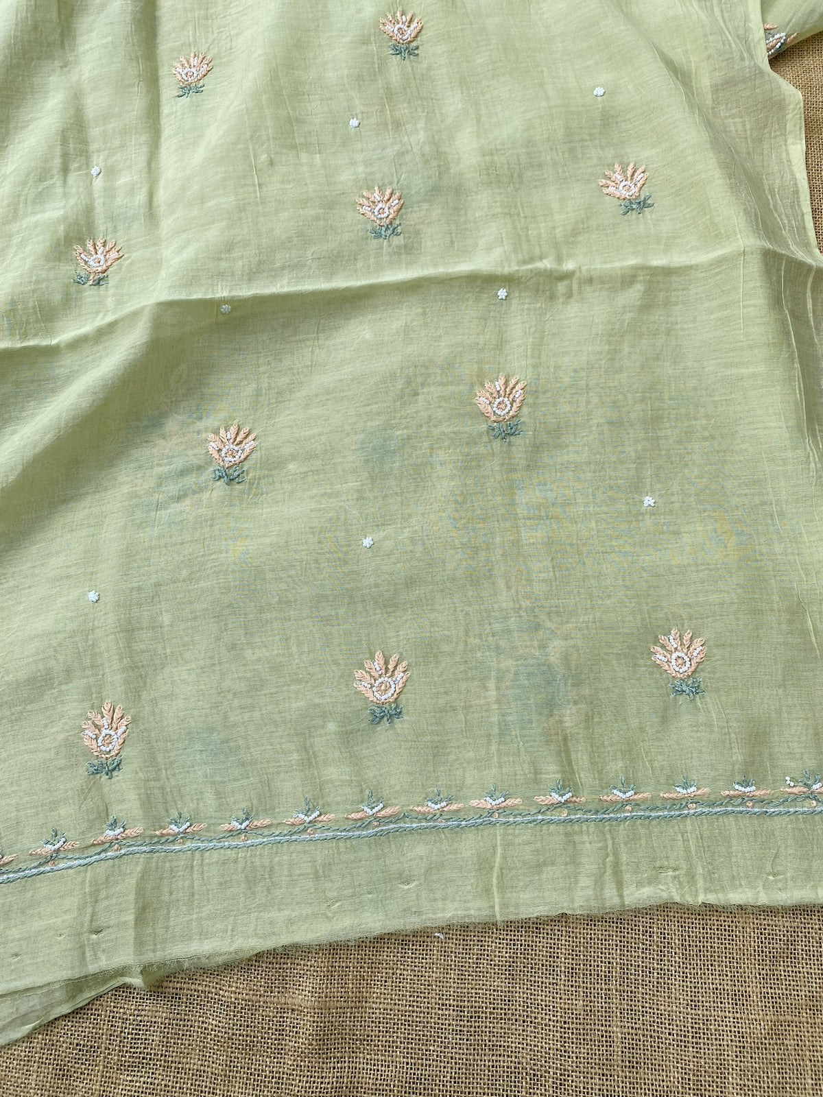 Noor-e-Mulmul Pista Green Chikankari Unstitched Set
