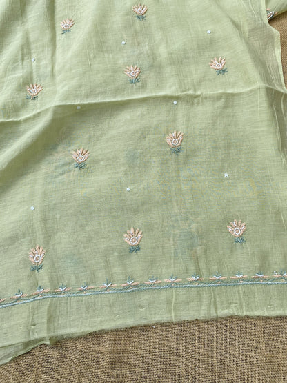 Noor-e-Mulmul Pista Green Chikankari Unstitched Set