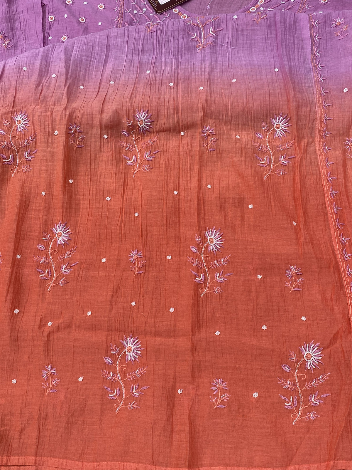 Rahat Dual Tone Chikankari Semi-Stitched Gown Dupatta Set - Purple/Dark Peach