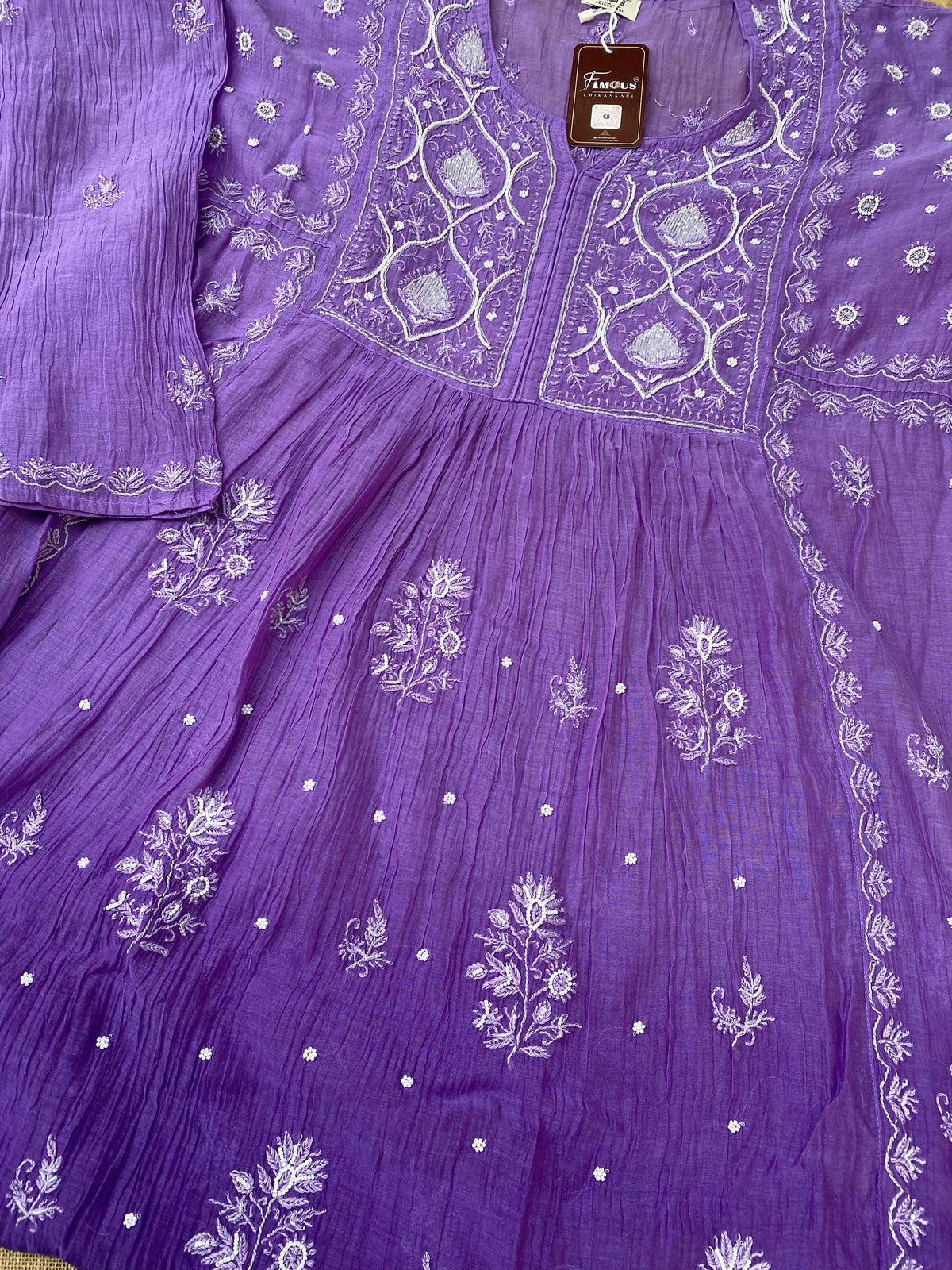 Rahat Purple Ombre Chikankari Semi-Stitched Gown with Dupatta