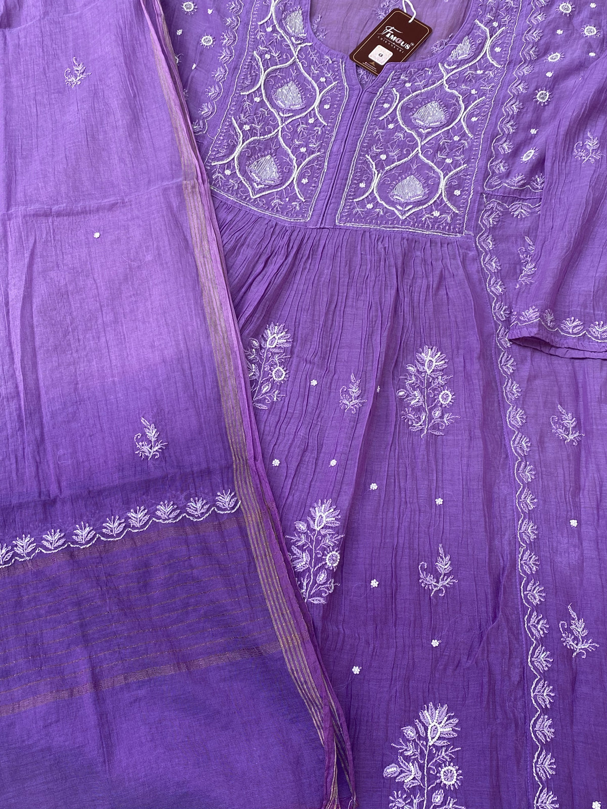 Rahat Purple Ombre Chikankari Semi-Stitched Gown with Dupatta