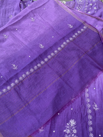 Rahat Purple Ombre Chikankari Semi-Stitched Gown with Dupatta