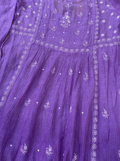 Rahat Purple Ombre Chikankari Semi-Stitched Gown with Dupatta