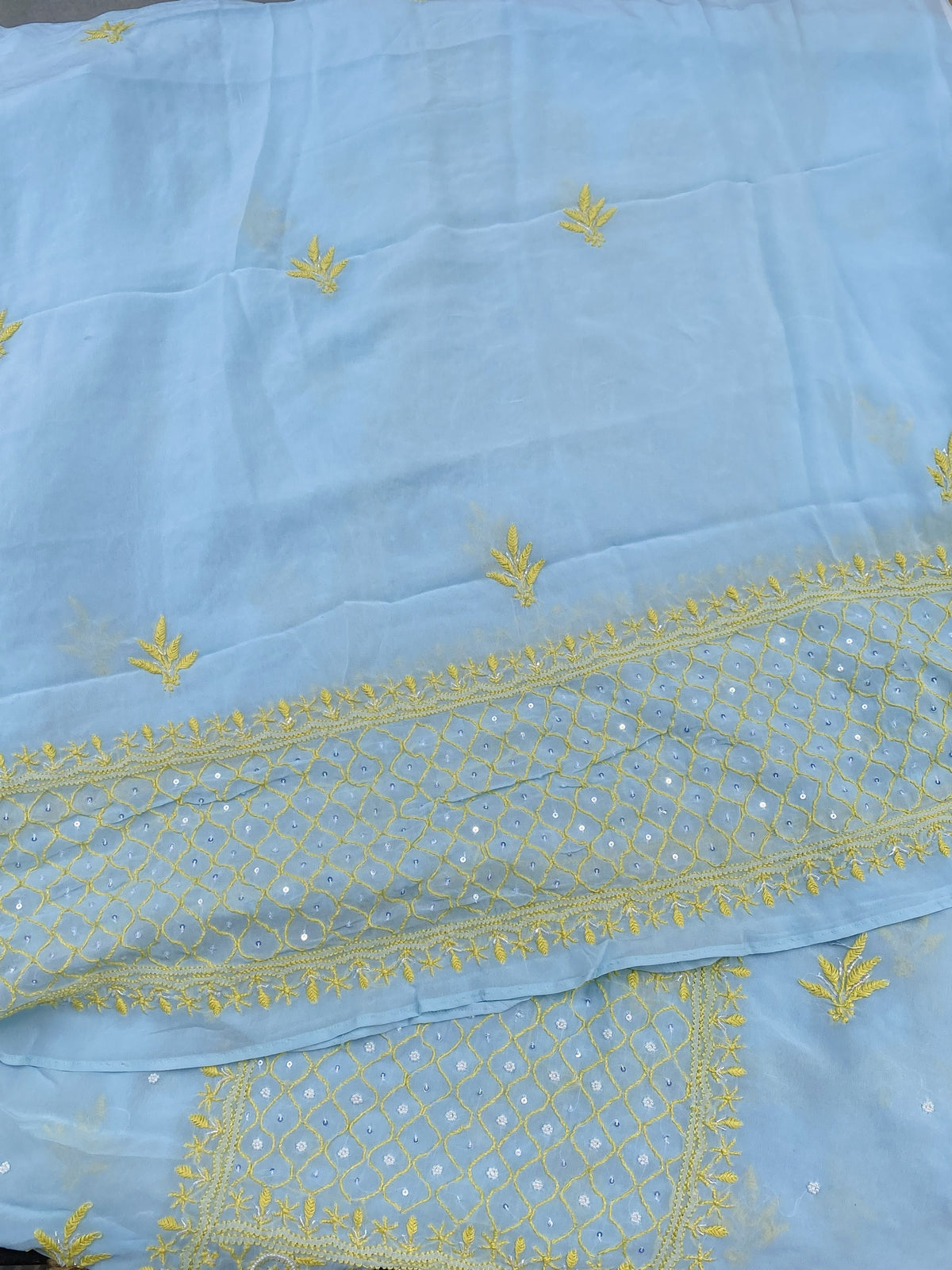 Areeba Powder Blue Chikankari Unstitched Kurta Dupatta