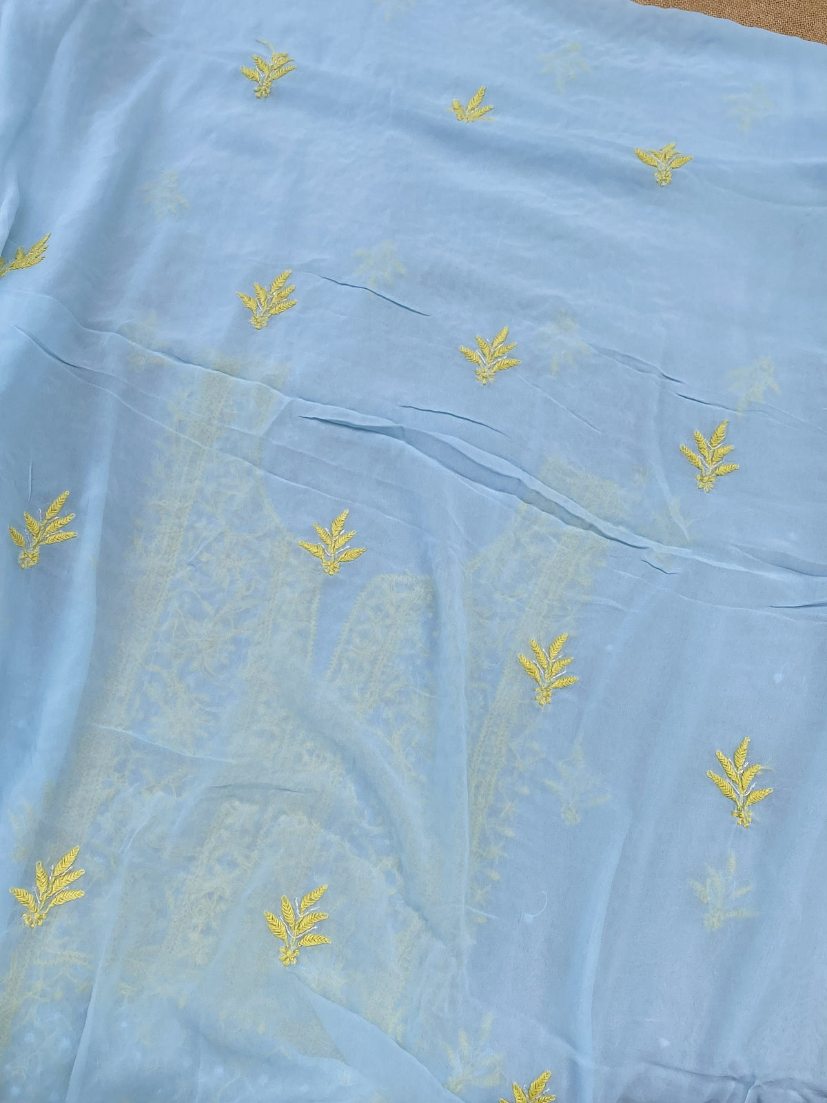 Areeba Powder Blue Chikankari Unstitched Kurta Dupatta