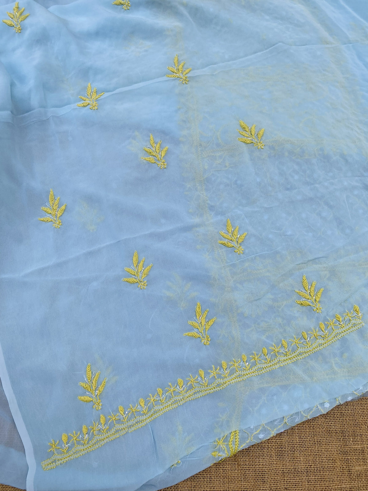 Areeba Powder Blue Chikankari Unstitched Kurta Dupatta
