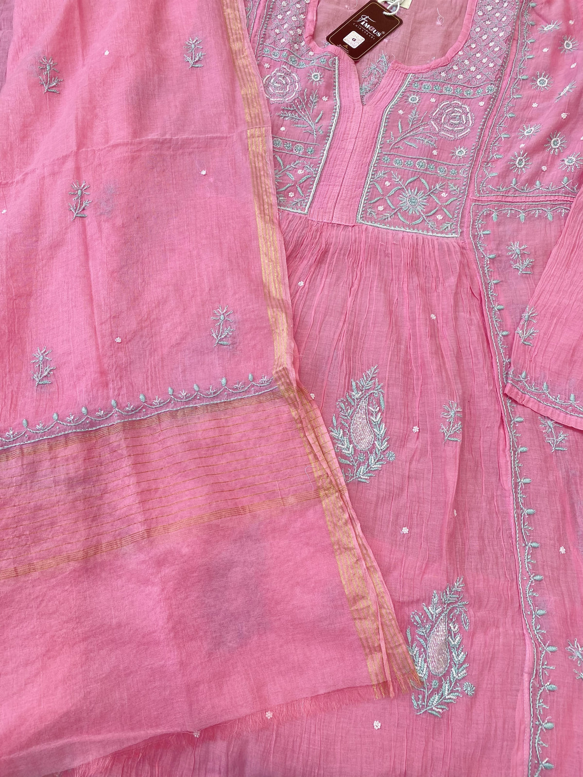 Rahat Mul Chikankari Semi-Stitched Gown With Dupatta