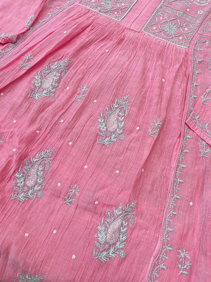 Rahat Mul Chikankari Semi-Stitched Gown With Dupatta
