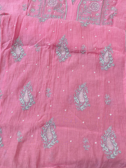 Rahat Mul Chikankari Semi-Stitched Gown With Dupatta
