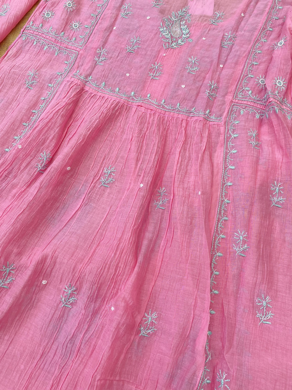 Rahat Mul Chikankari Semi-Stitched Gown With Dupatta