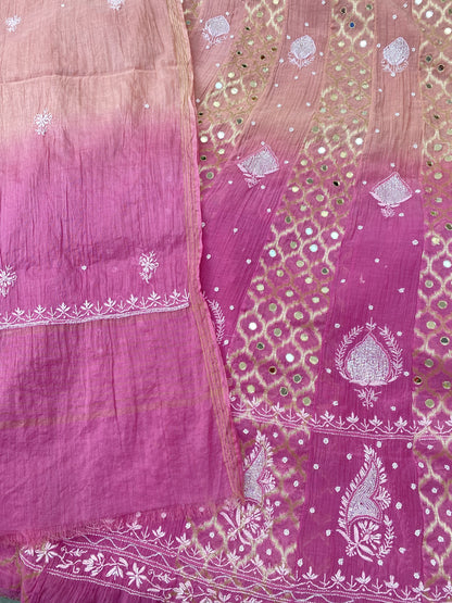 Sheesha Chikankari Mul Chanderi Brocade Anarkali & Dupatta Set