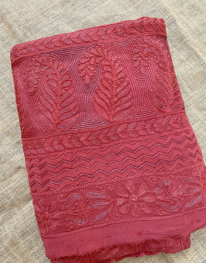 Rust Chikankari Jaalwork Viscose Unstitched Dress