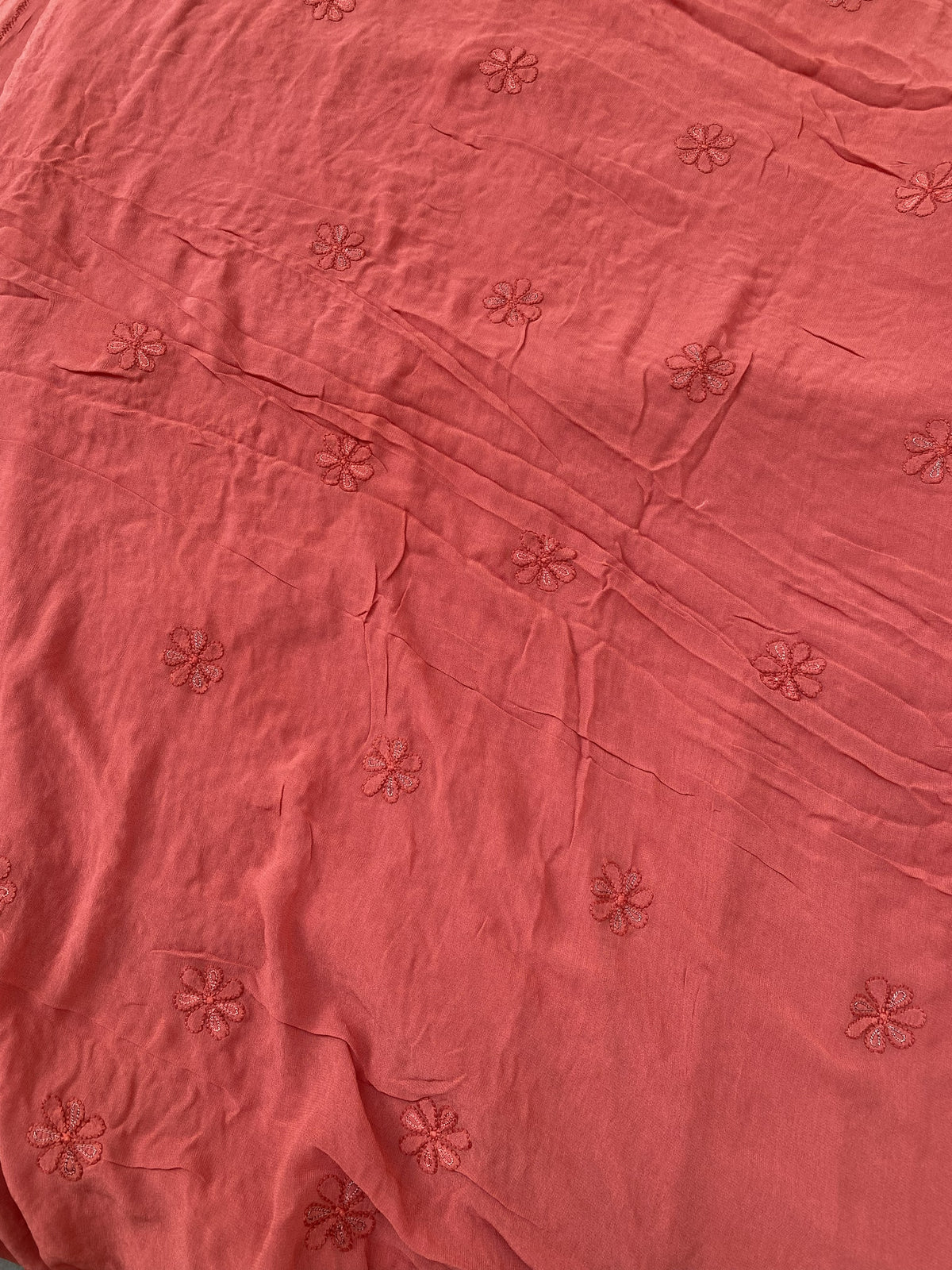 Rust Chikankari Jaalwork Viscose Unstitched Dress