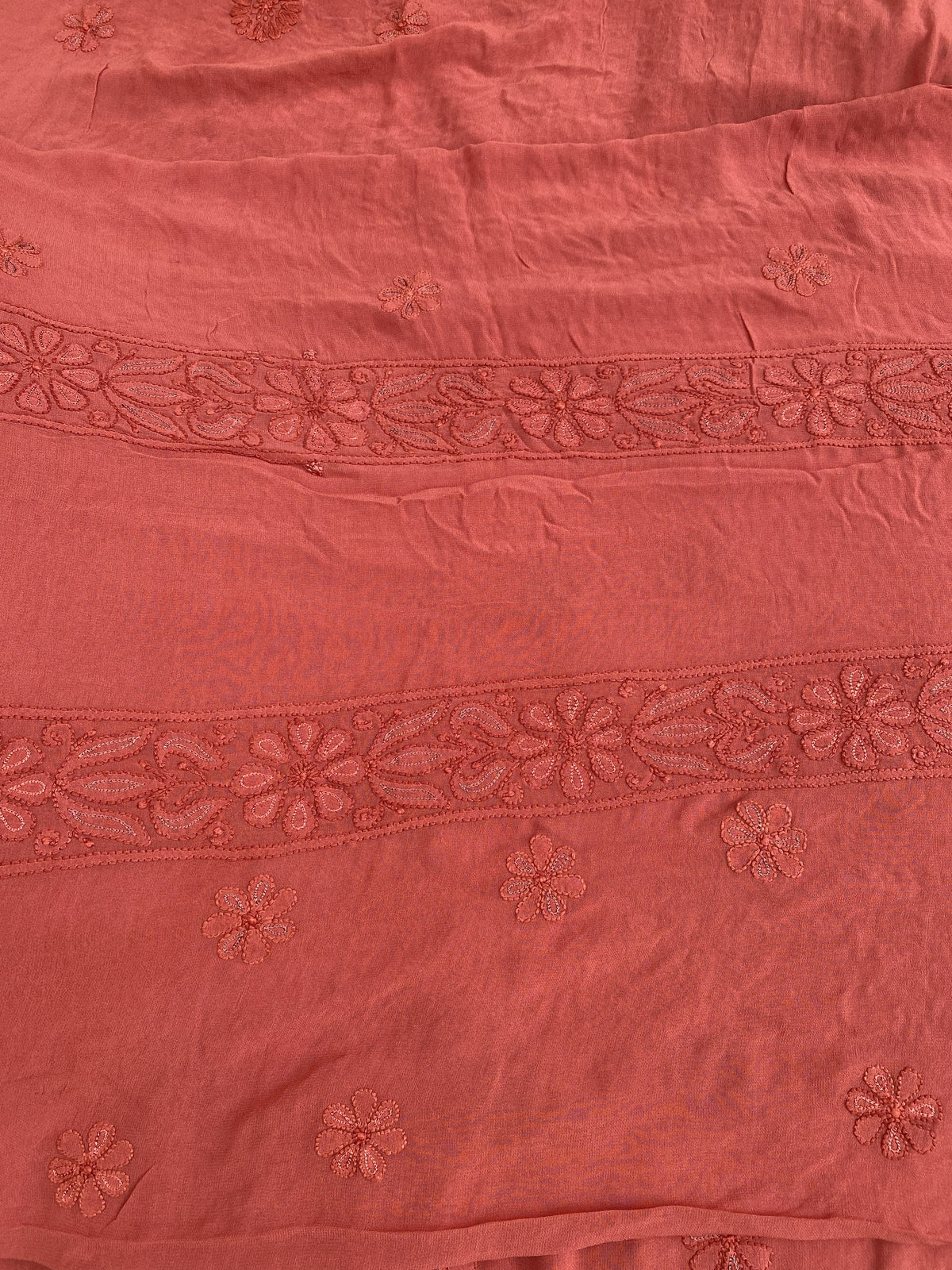 Rust Chikankari Jaalwork Viscose Unstitched Dress