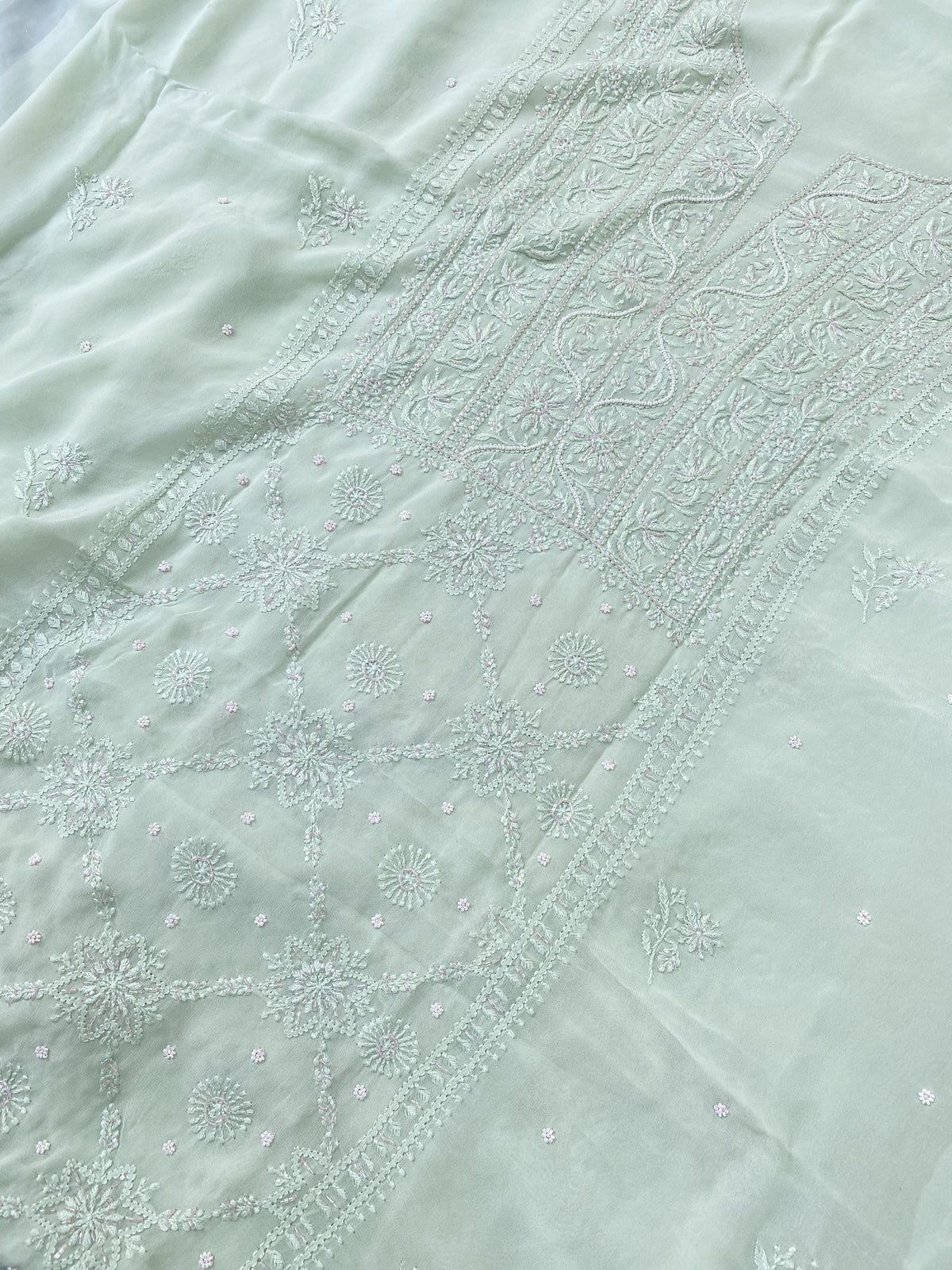 Amna Viscose Unstitched Chikankari Kurta Dupatta Set
