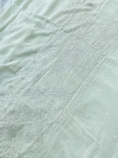 Amna Viscose Unstitched Chikankari Kurta Dupatta Set