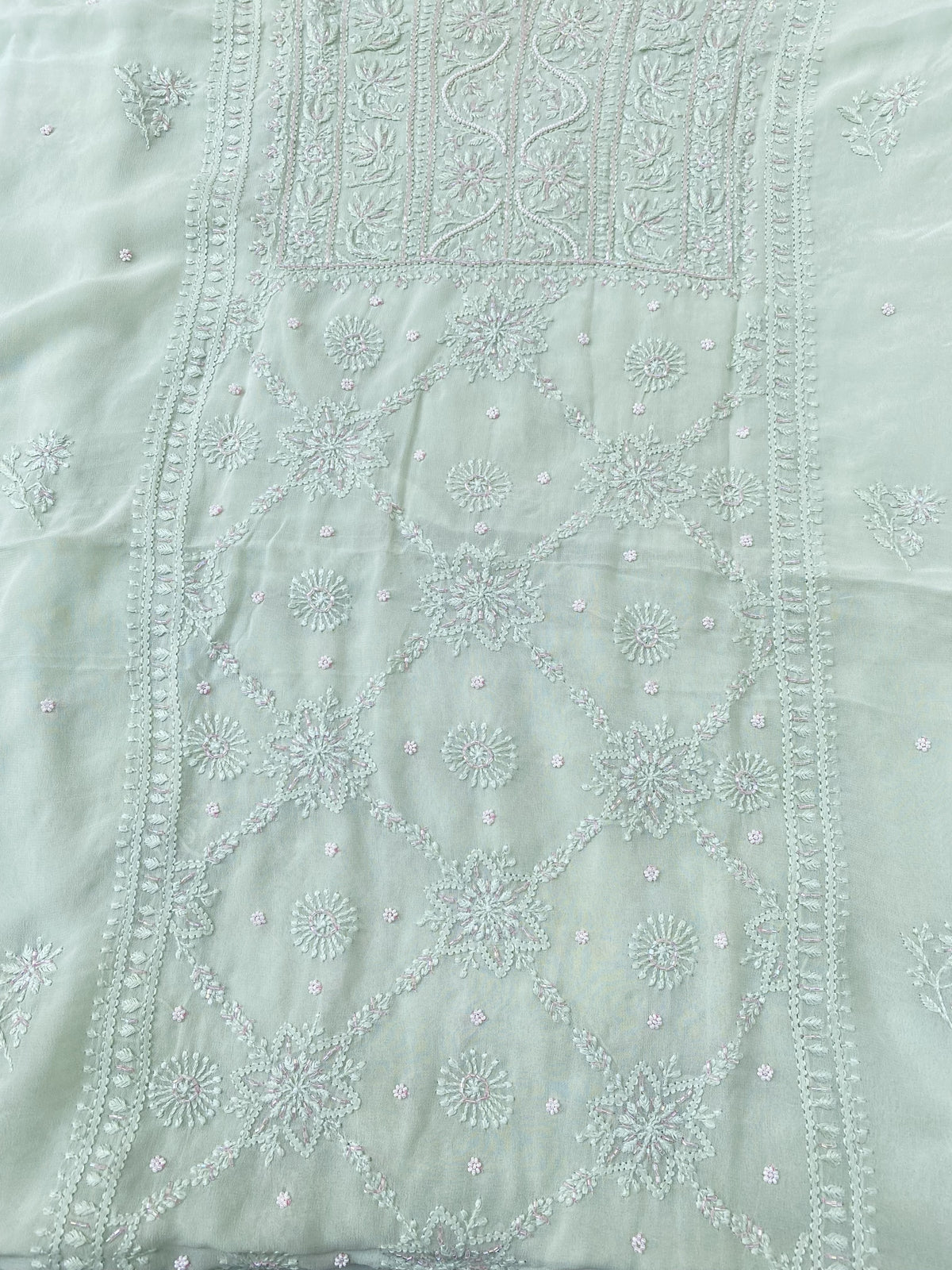 Amna Viscose Unstitched Chikankari Kurta Dupatta Set