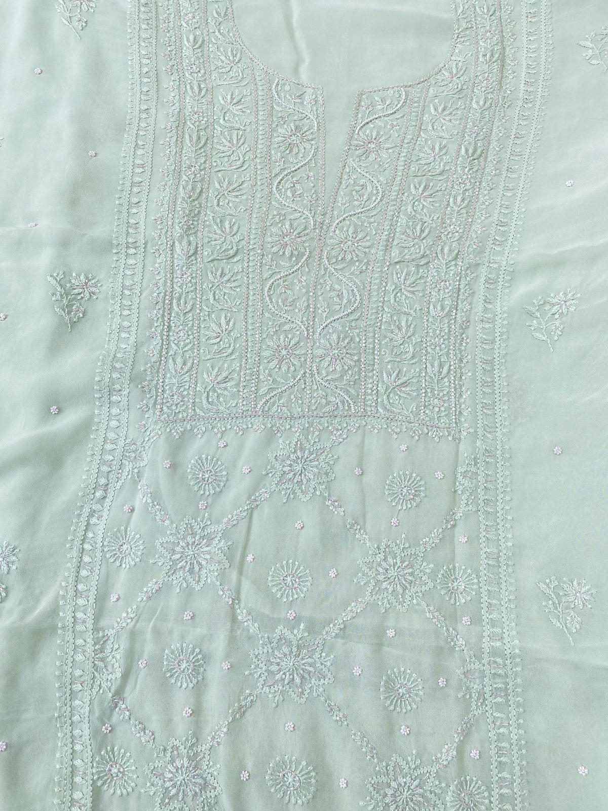 Amna Viscose Unstitched Chikankari Kurta Dupatta Set