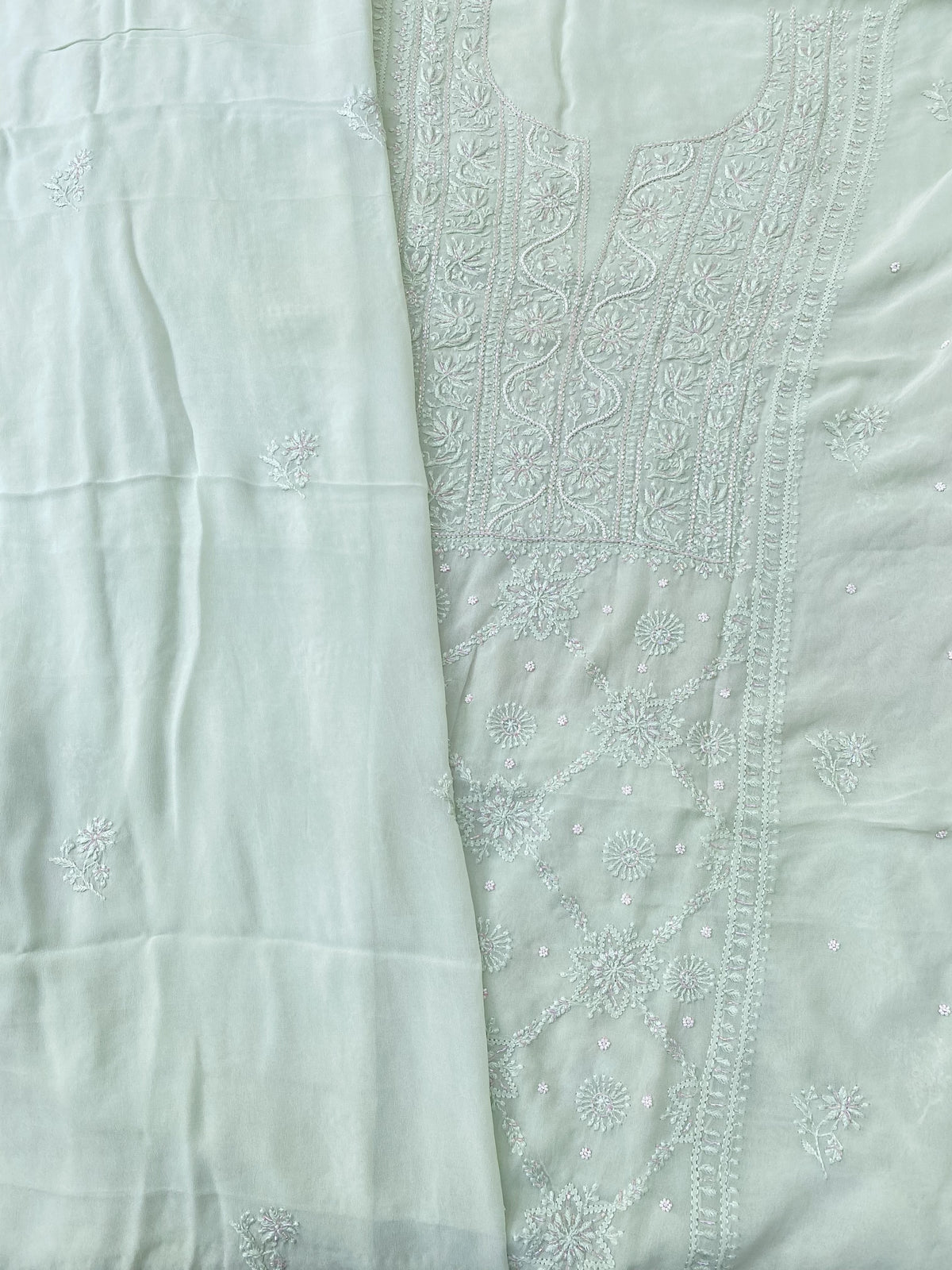 Amna Viscose Unstitched Chikankari Kurta Dupatta Set