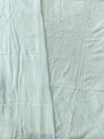 Amna Viscose Unstitched Chikankari Kurta Dupatta Set