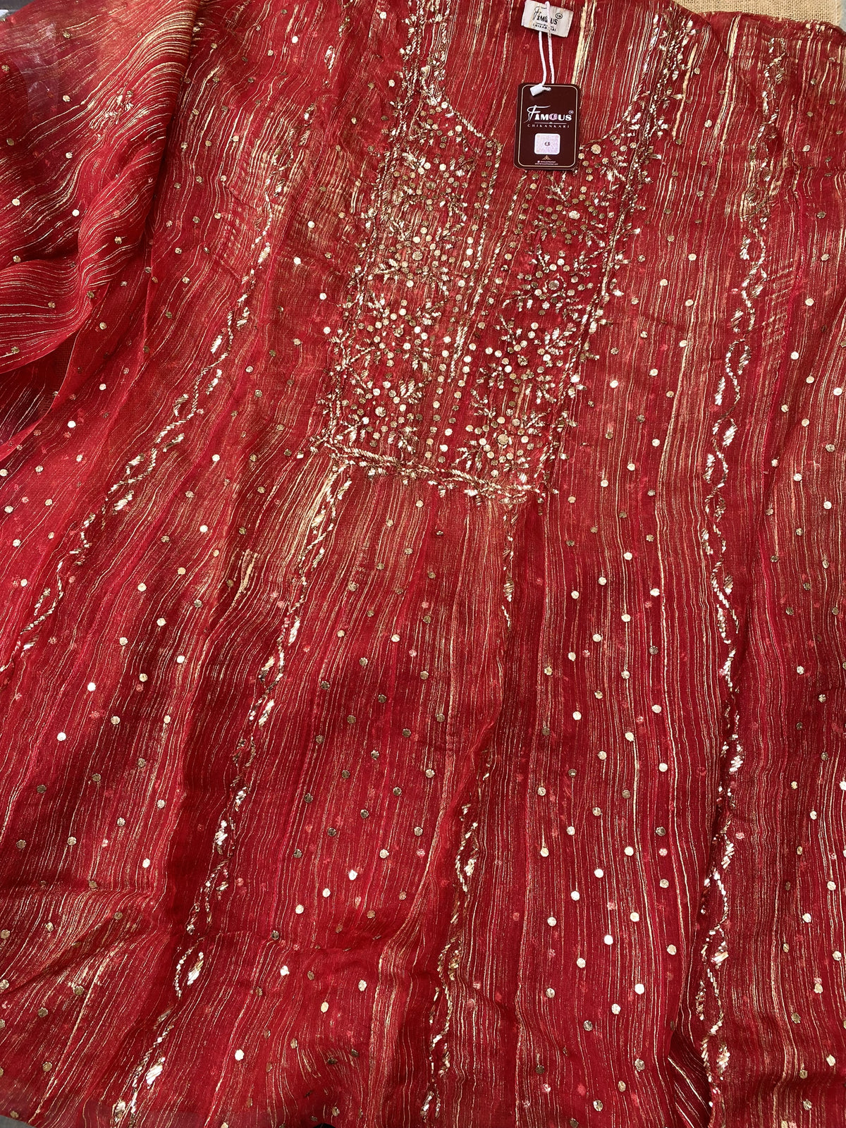 Meher Pure Organza Semi-Stitched Pittawork Anarkali Set