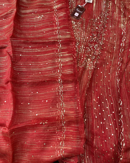 Meher Pure Organza Semi-Stitched Pittawork Anarkali Set