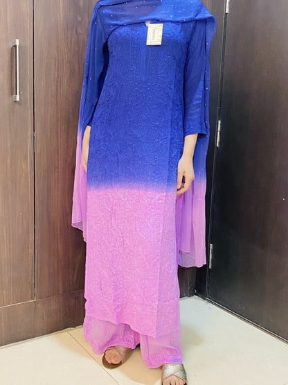 Rang-e-Husn Viscose Chikankari Kurti Plazo Dupatta Sets