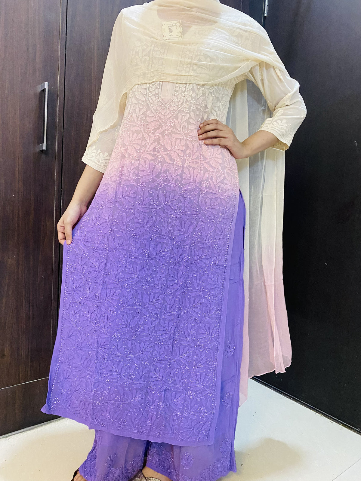 Rang-e-Husn Viscose Chikankari Kurti Plazo Dupatta Sets