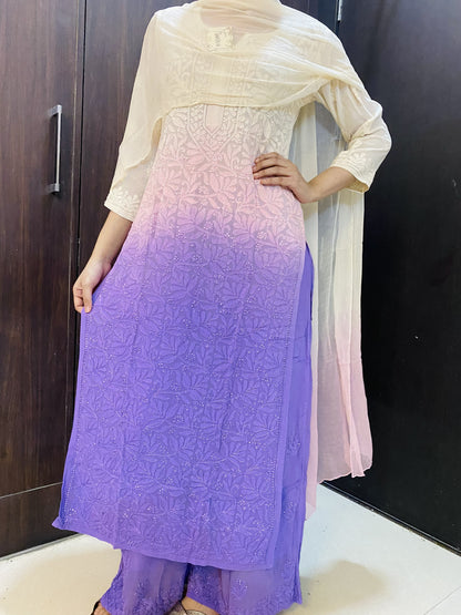 Rang-e-Husn Viscose Chikankari Kurti Plazo Dupatta Sets