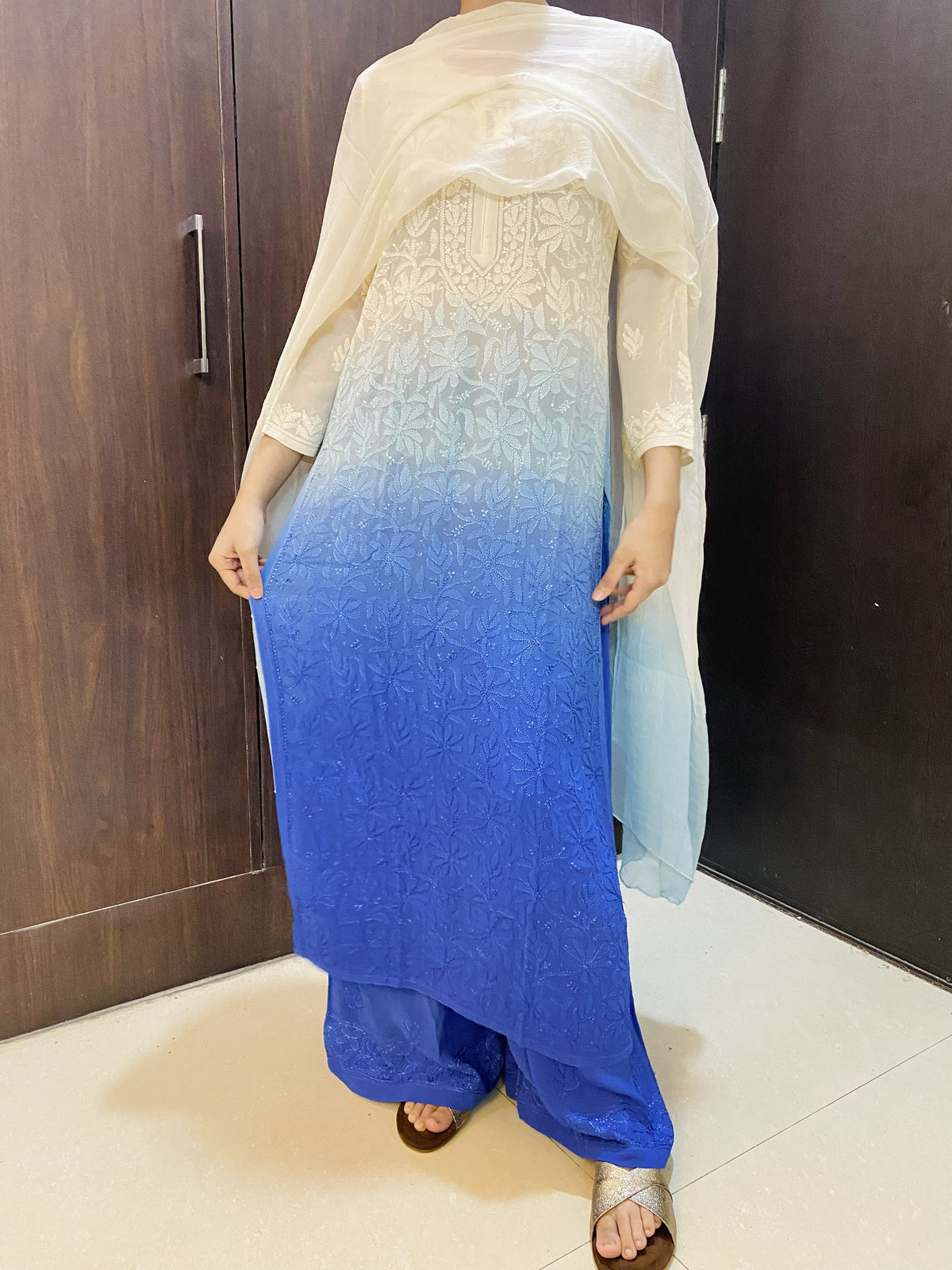 Rang-e-Husn Viscose Chikankari Kurti Plazo Dupatta Sets