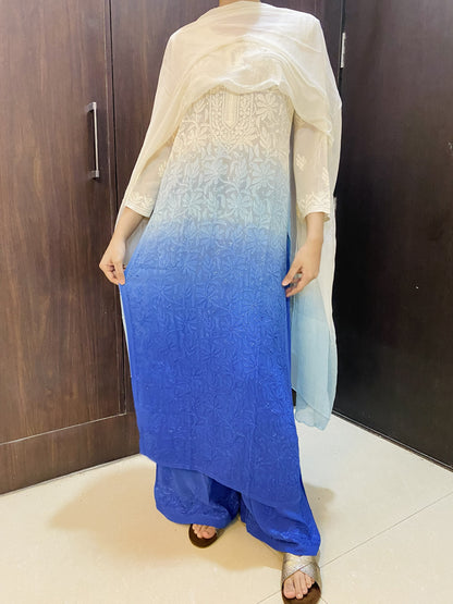 Rang-e-Husn Viscose Chikankari Kurti Plazo Dupatta Sets