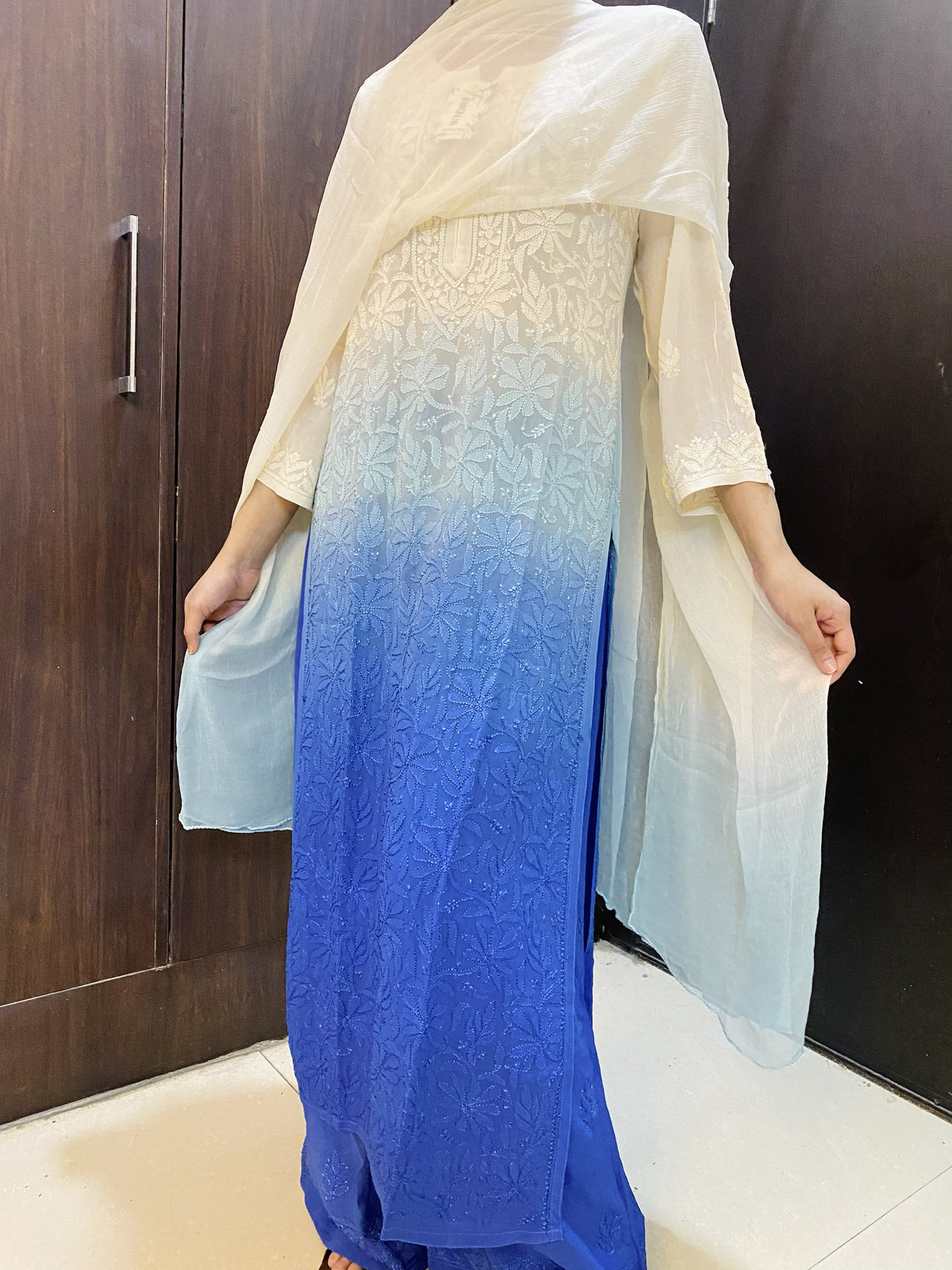 Rang-e-Husn Viscose Chikankari Kurti Plazo Dupatta Sets
