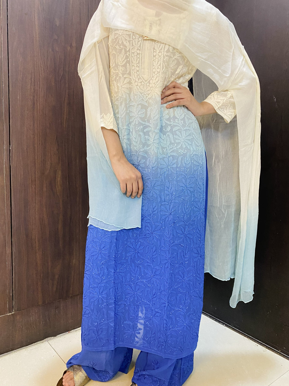 Rang-e-Husn Viscose Chikankari Kurti Plazo Dupatta Sets