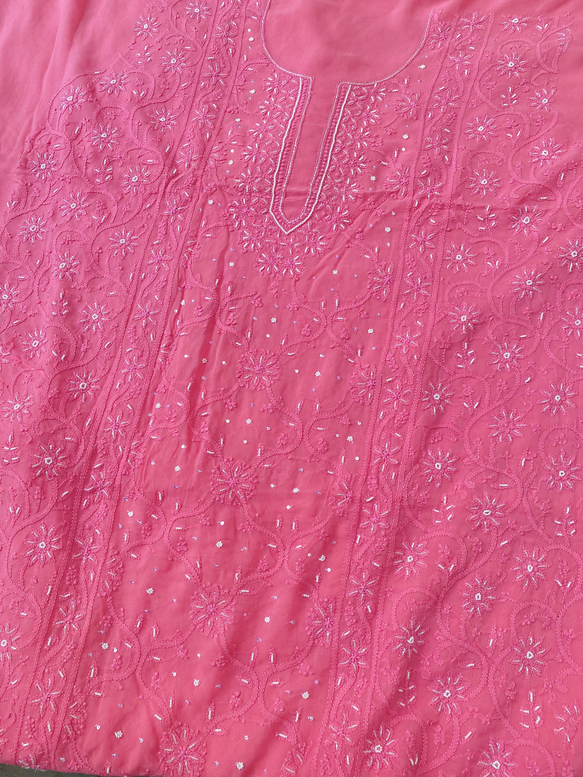 Rangrez Noor| Hot Pink Chikankari Unstitched Suit with Pearl Addons
