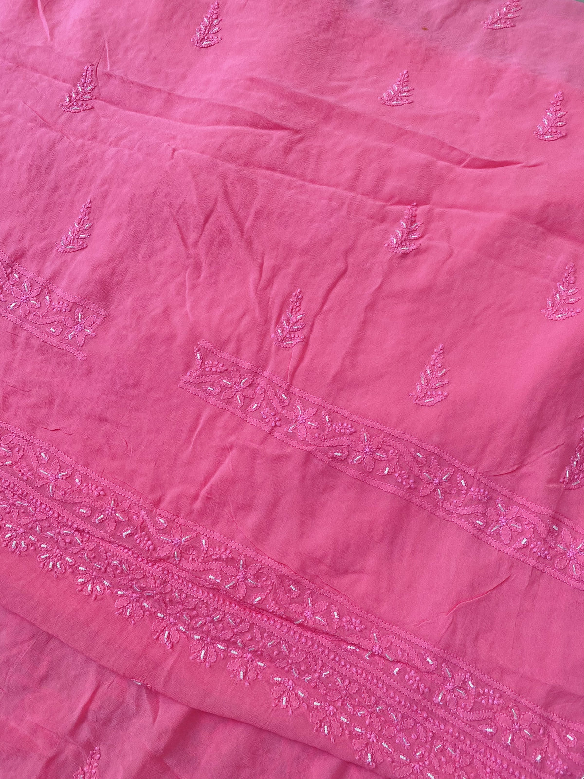Rangrez Noor| Hot Pink Chikankari Unstitched Suit with Pearl Addons