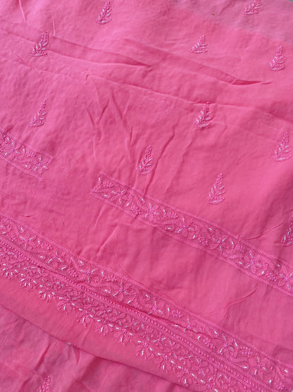 Rangrez Noor| Hot Pink Chikankari Unstitched Suit with Pearl Addons