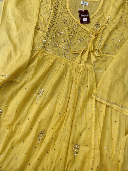 Roohani Mukaish Angarkha Style Gown Dupatta Set