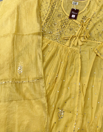 Roohani Mukaish Angarkha Style Gown Dupatta Set