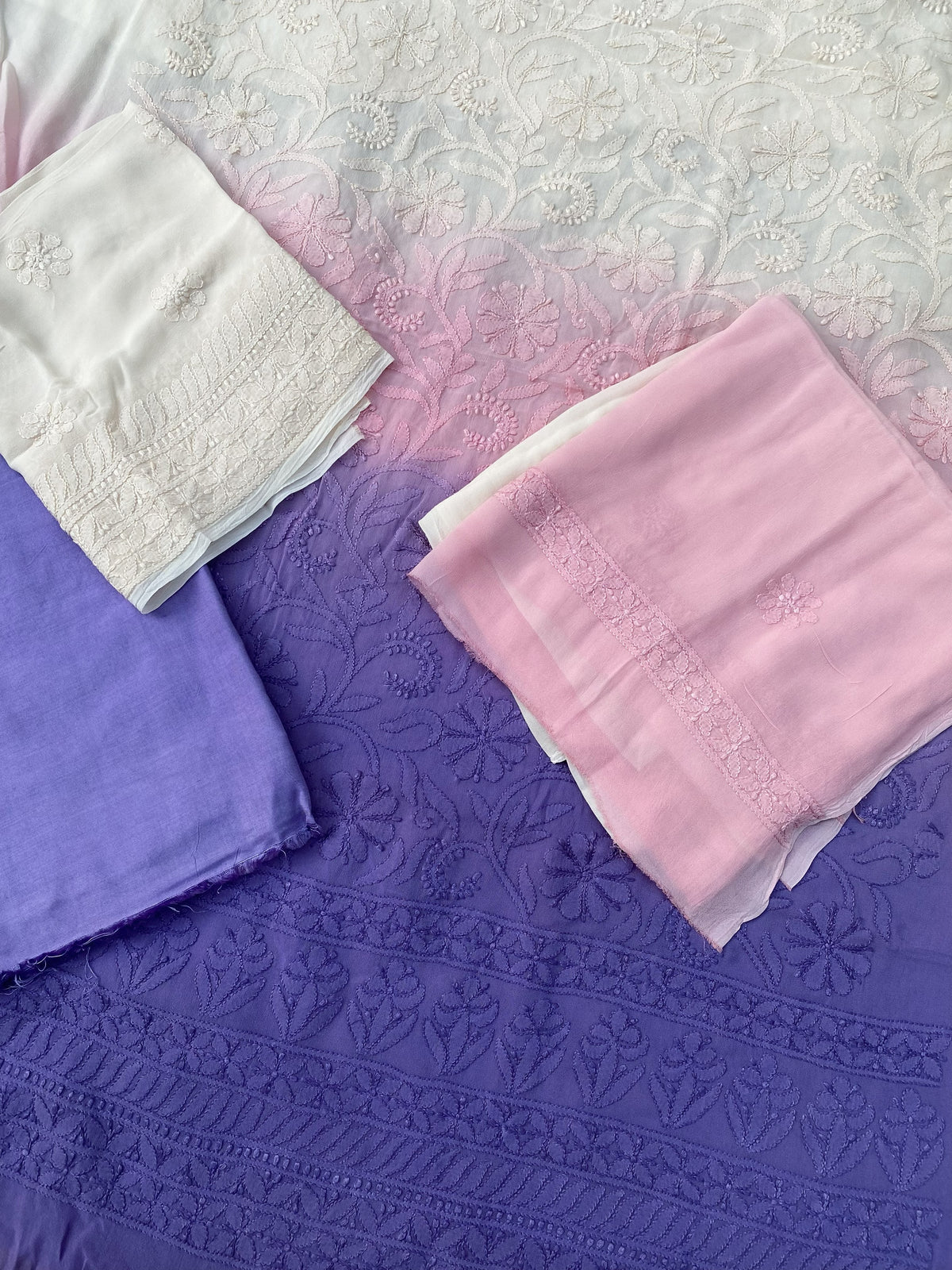 Noor-e-Zeenat – Viscose Unstitched Tri Color Chikankari Elegance