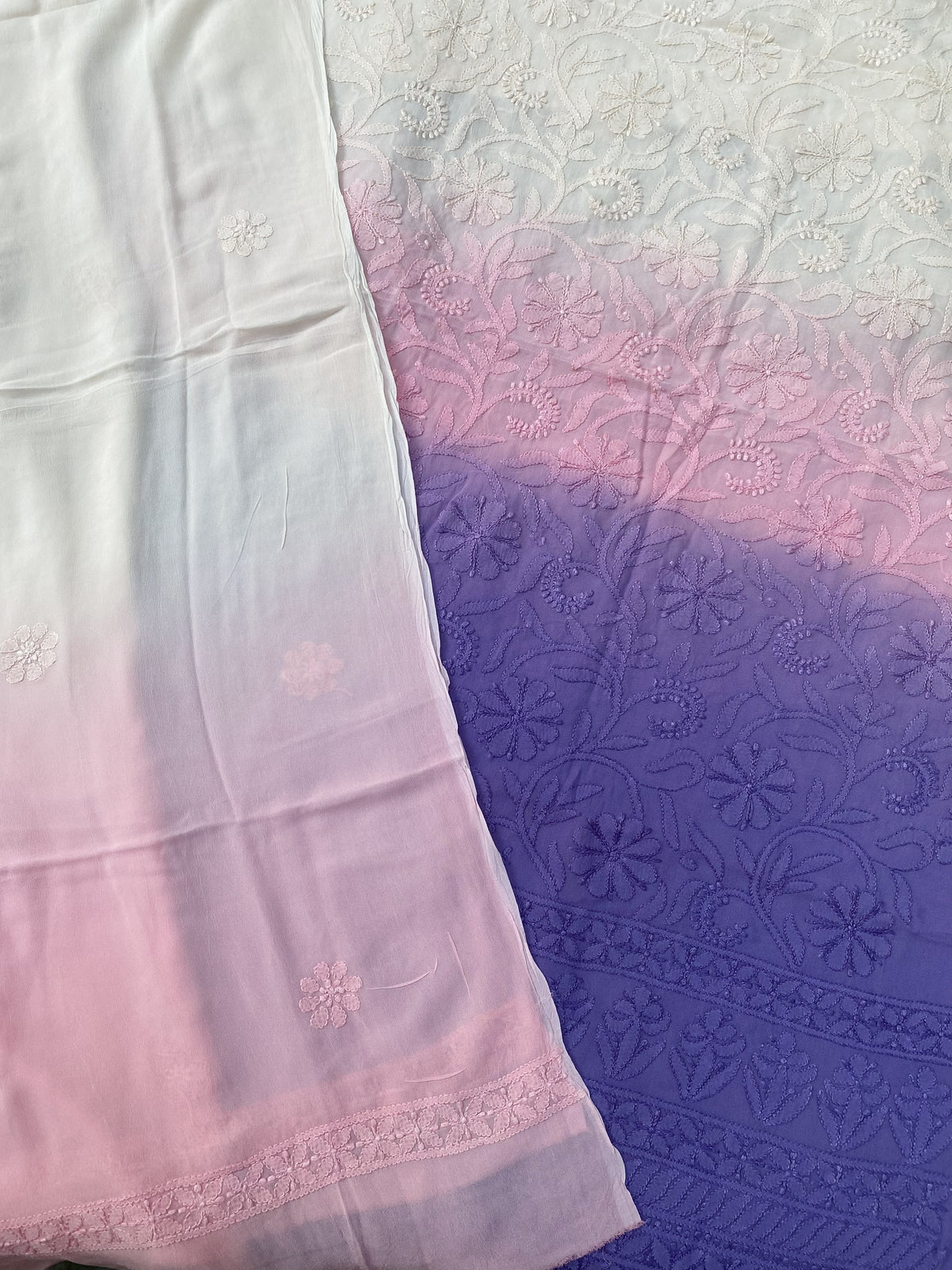 Noor-e-Zeenat – Viscose Unstitched Tri Color Chikankari Elegance