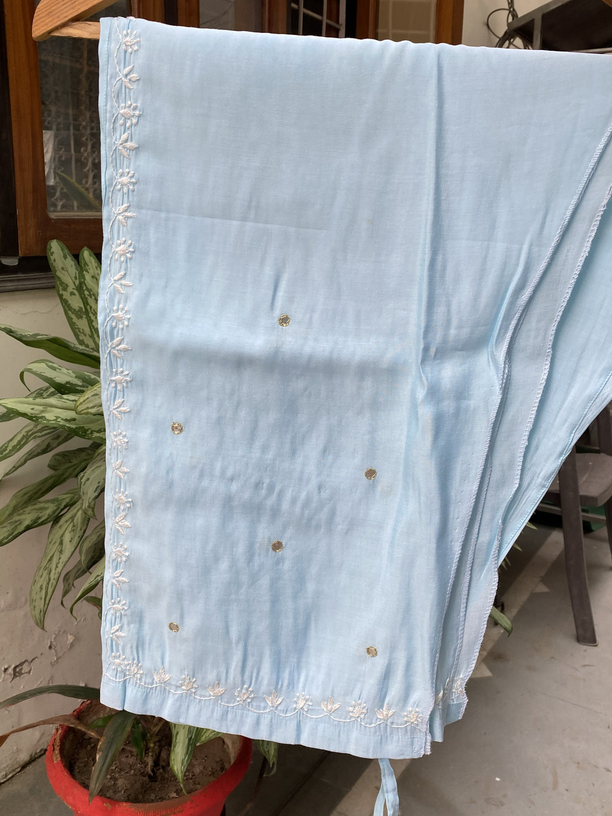 Famous Chikankari Mul Chanderi Chikankari Semi-Stitched Suit Set